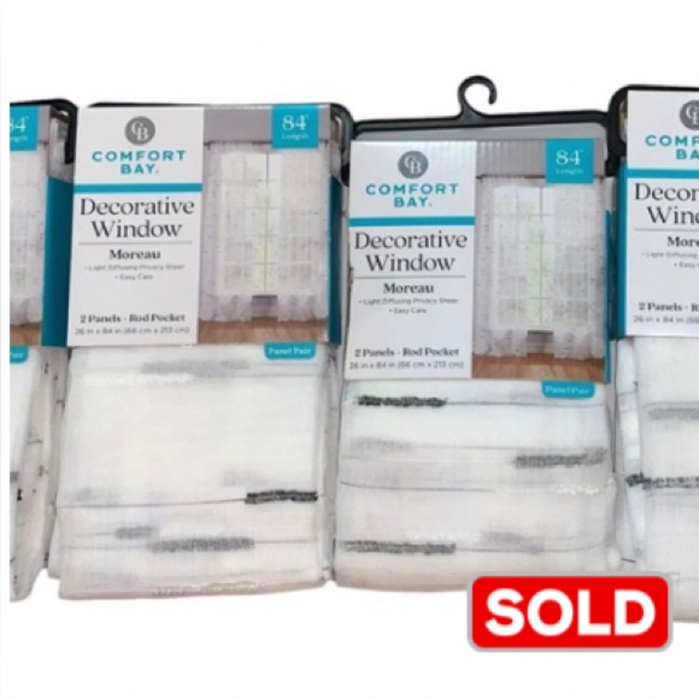 Comfort Bay Decorative Window Sheer Curtains 26x84 Moreau White Panel Pair Lot 4